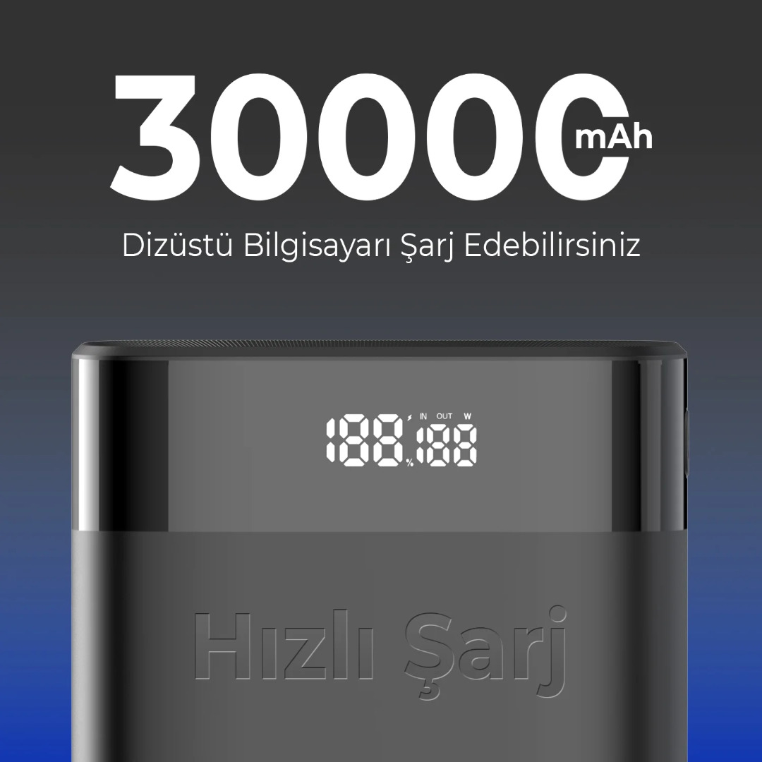 PB140W 30000mAh 140W 2*Type-C PD ve USB-A SCP 22.5W QC 3.0 18W Hızlı Şarj Üç Çıkışlı Dijital Ekranlı Powerbank