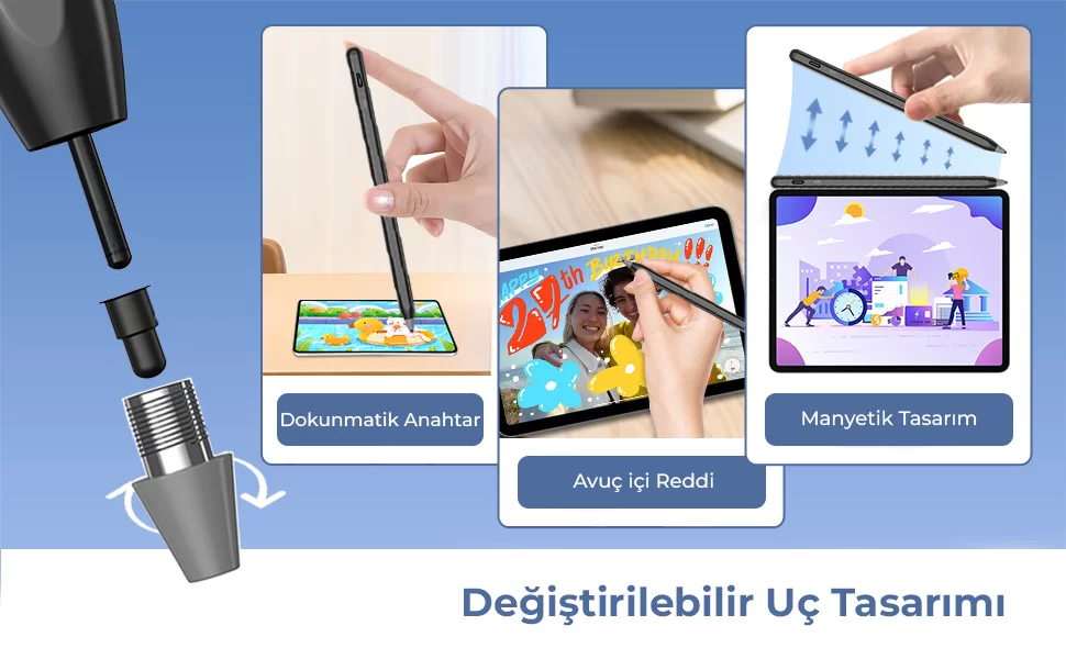 SP02B Universal Android ve iPad Tablet Uyumlu Dokunmatik Bluetooth Stylus Yazı ve Çizim Kalemi Siyah
