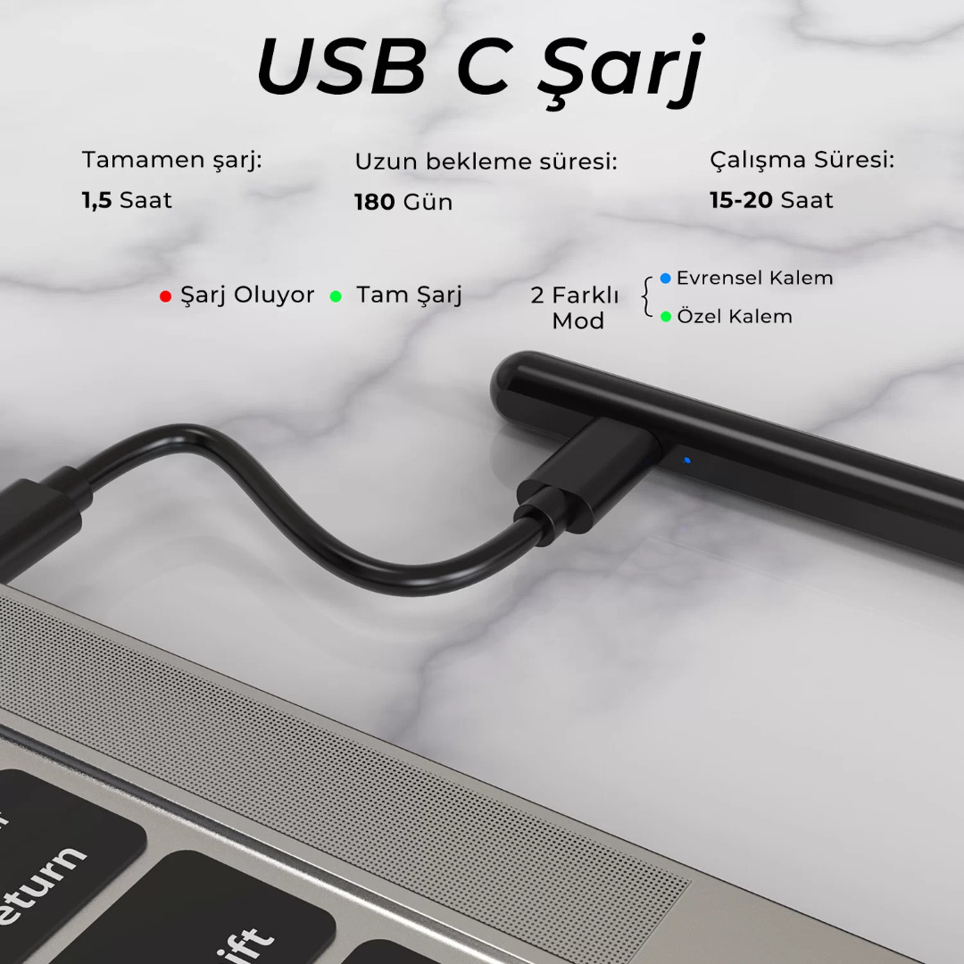 SP02B Universal Android ve iPad Tablet Uyumlu Dokunmatik Bluetooth Stylus Yazı ve Çizim Kalemi Siyah