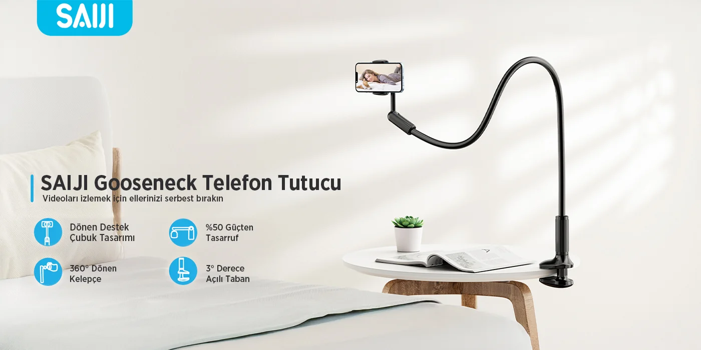 Bix Saiji IVY-4 95 cm 360° Derece Dönebilen Ayarlanabilir Esnek Kollu Akrobat Telefon Tutucu