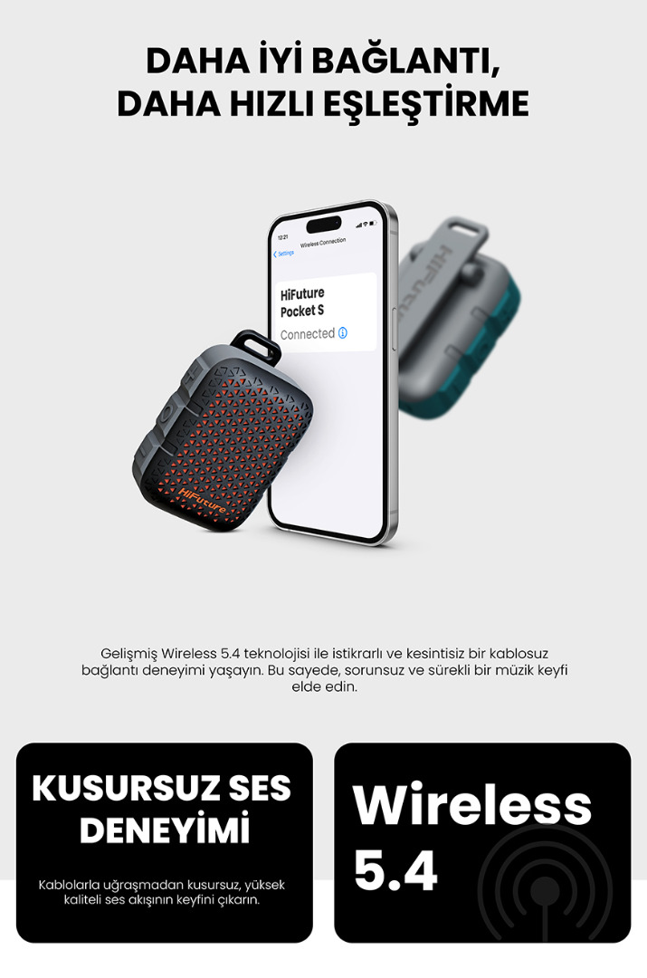 HiFuture Pocket S Kablosuz Bluetooth 5.4 IPX7 Su Geçirmez 5W TWS Taşınabilir Mini Hoparlör