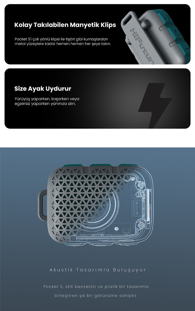 HiFuture Pocket S Kablosuz Bluetooth 5.4 IPX7 Su Geçirmez 5W TWS Taşınabilir Mini Hoparlör