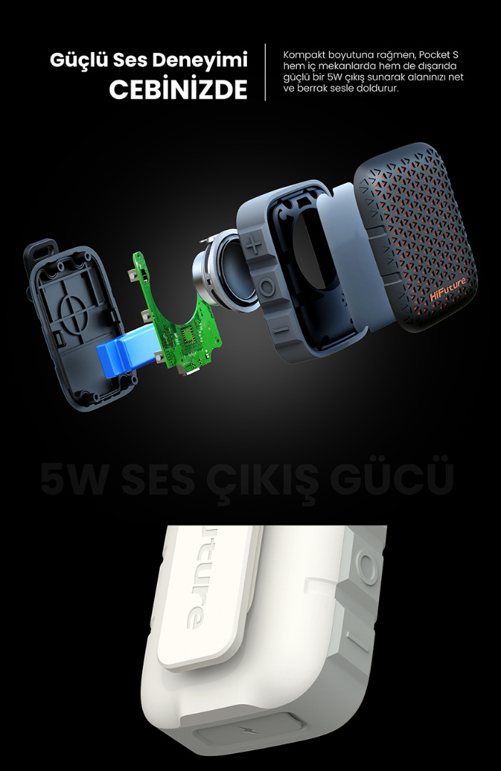 HiFuture Pocket S Kablosuz Bluetooth 5.4 IPX7 Su Geçirmez 5W TWS Taşınabilir Mini Hoparlör