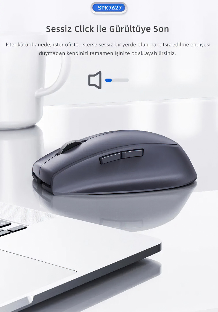 Philips SPK7627 Kablosuz Bluetooth Dual Mod Sessiz Optik Mouse - 1600 DPI, 5 Tuş, Şarjlı, Gri