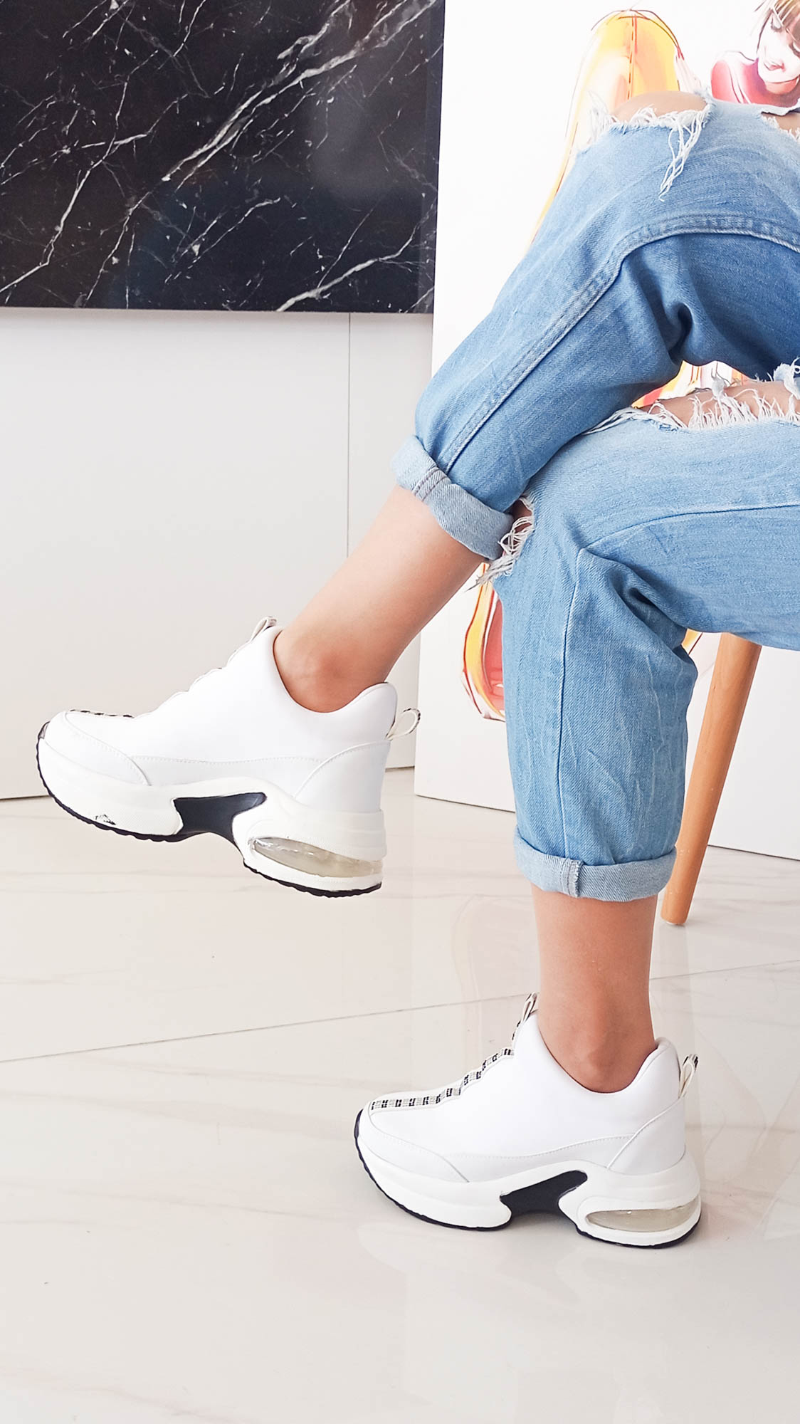 GDT Ayakkabı Beyaz Renk Düz Taban Kadın Sneakers