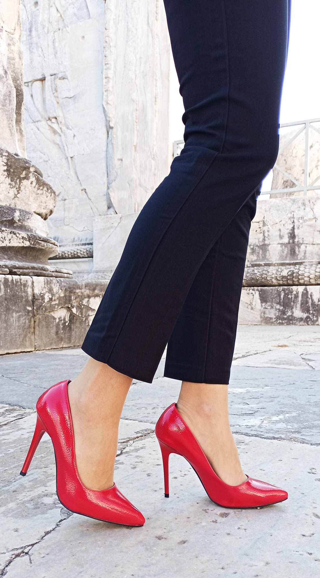 GDT Ayakkabı Kırmızı İnce Yüksek Topuklu Rugan Deri  Kadın Stiletto