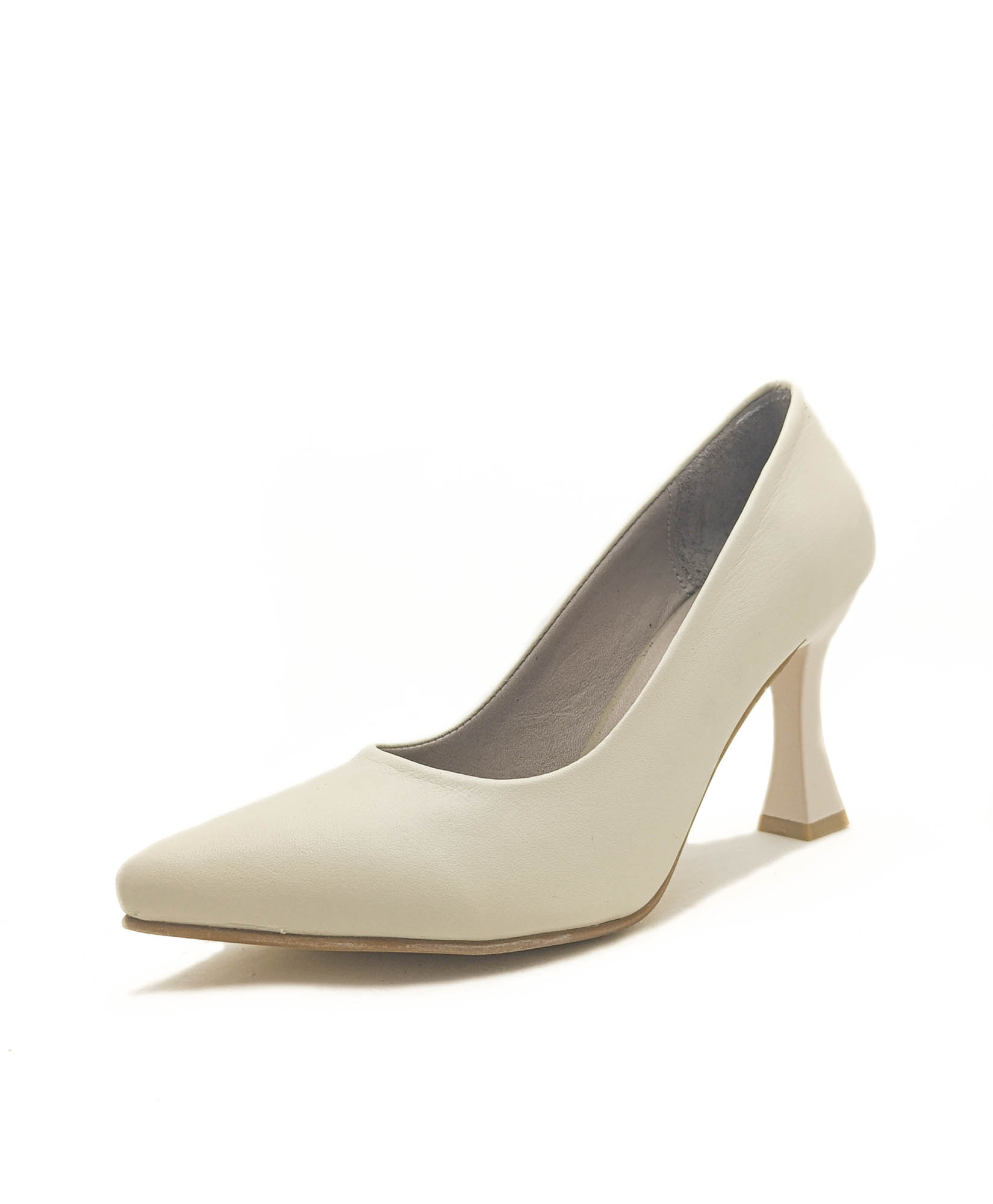 Hakiki Deri Bej Renk Kadeh Topuk Kadın Stiletto