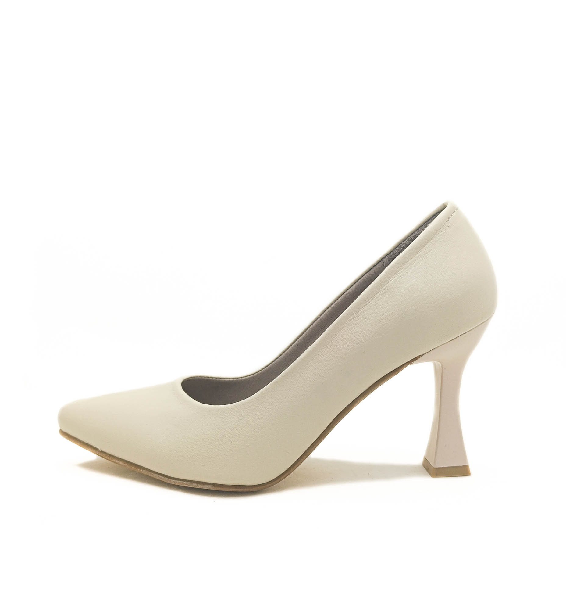 Hakiki Deri Bej Renk Kadeh Topuk Kadın Stiletto