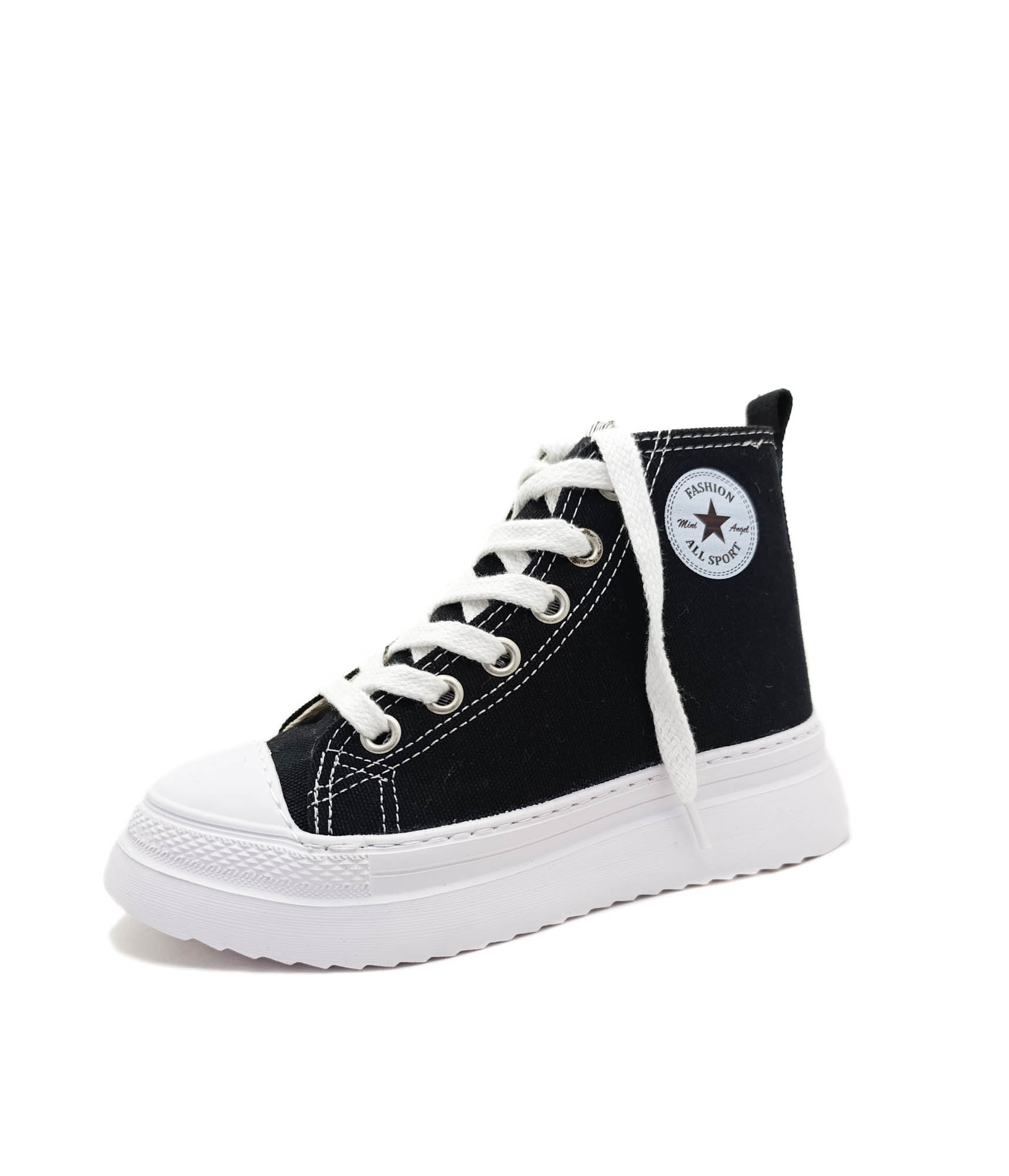 Unisex Siyah Keten Bilekli Bağcıklı Çocuk Sneakers