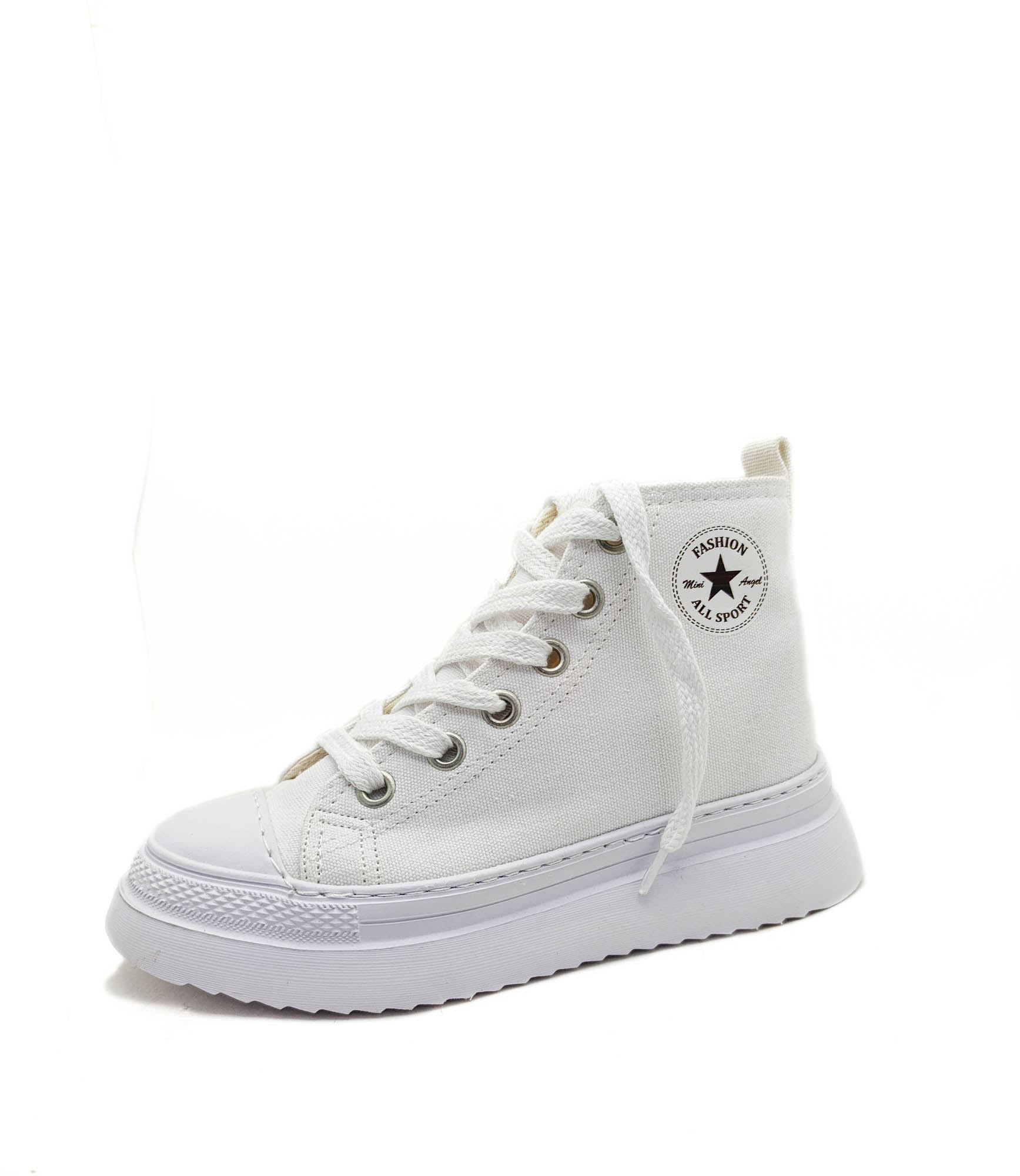 Unisex Beyaz Keten Bilekli Bağcıklı Çocuk Sneakers