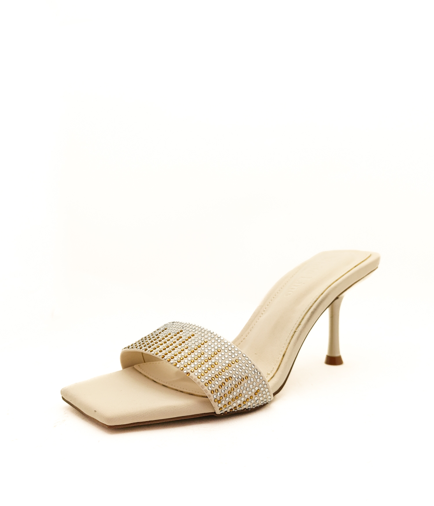 Bej Renk İnce Yüksek Topuk Taş Detaylı Abiye Kadın Terlik terlik kadın