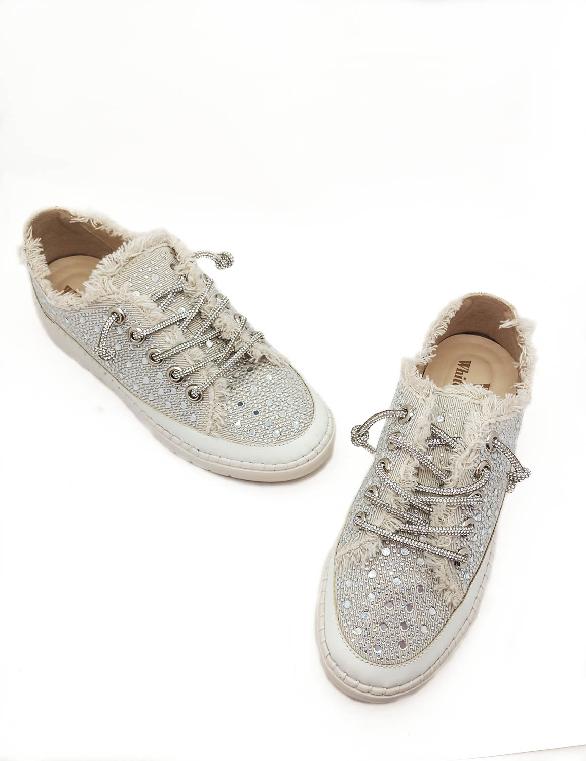 Bej Renk Taş Betaylı Bağcıklı Düz Taban Kadın Kot Sneakers