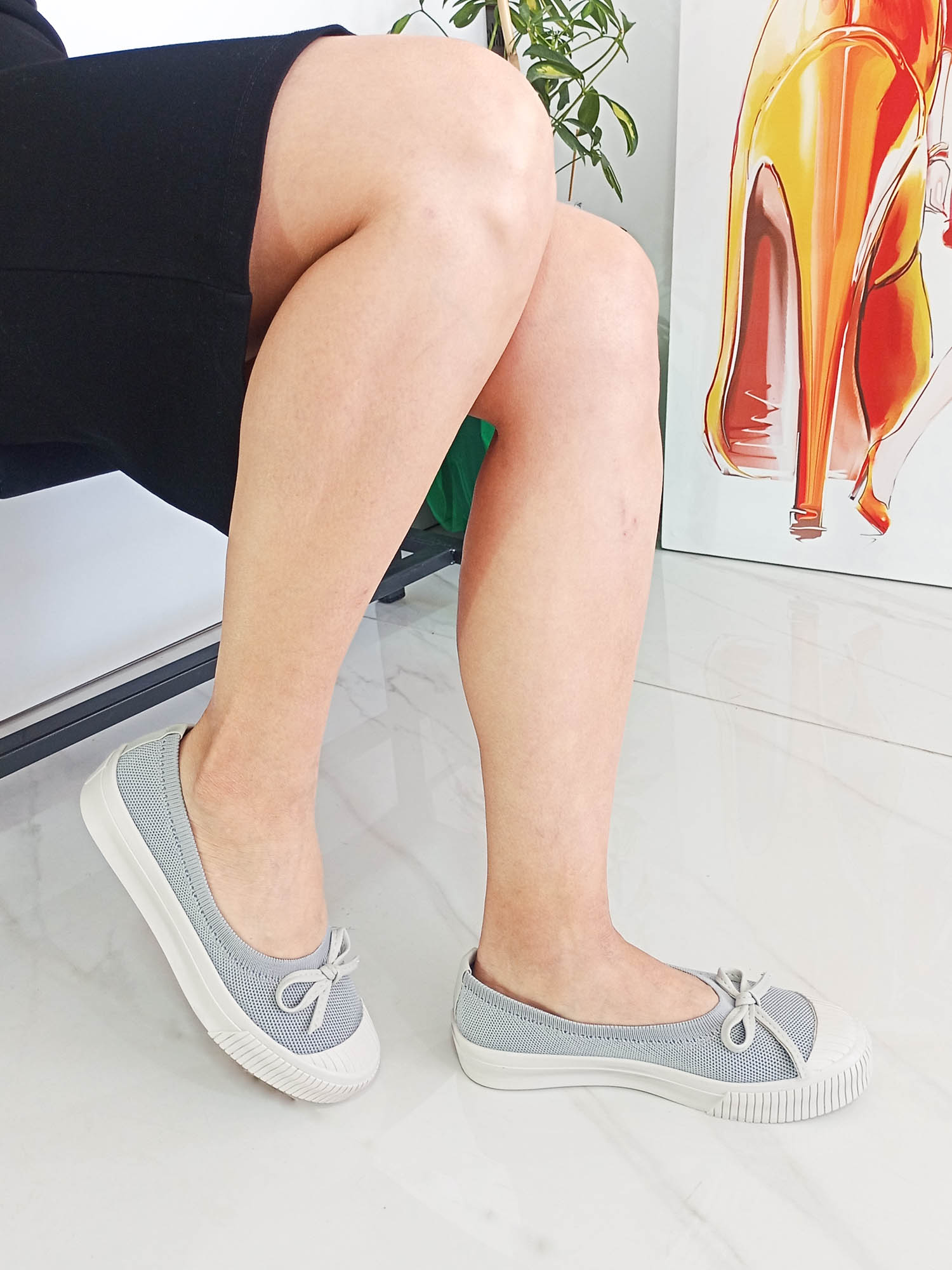 Füme Renk Triko  Anatomik Taban Fiyonklu Kadın Babet Ayakkabı 