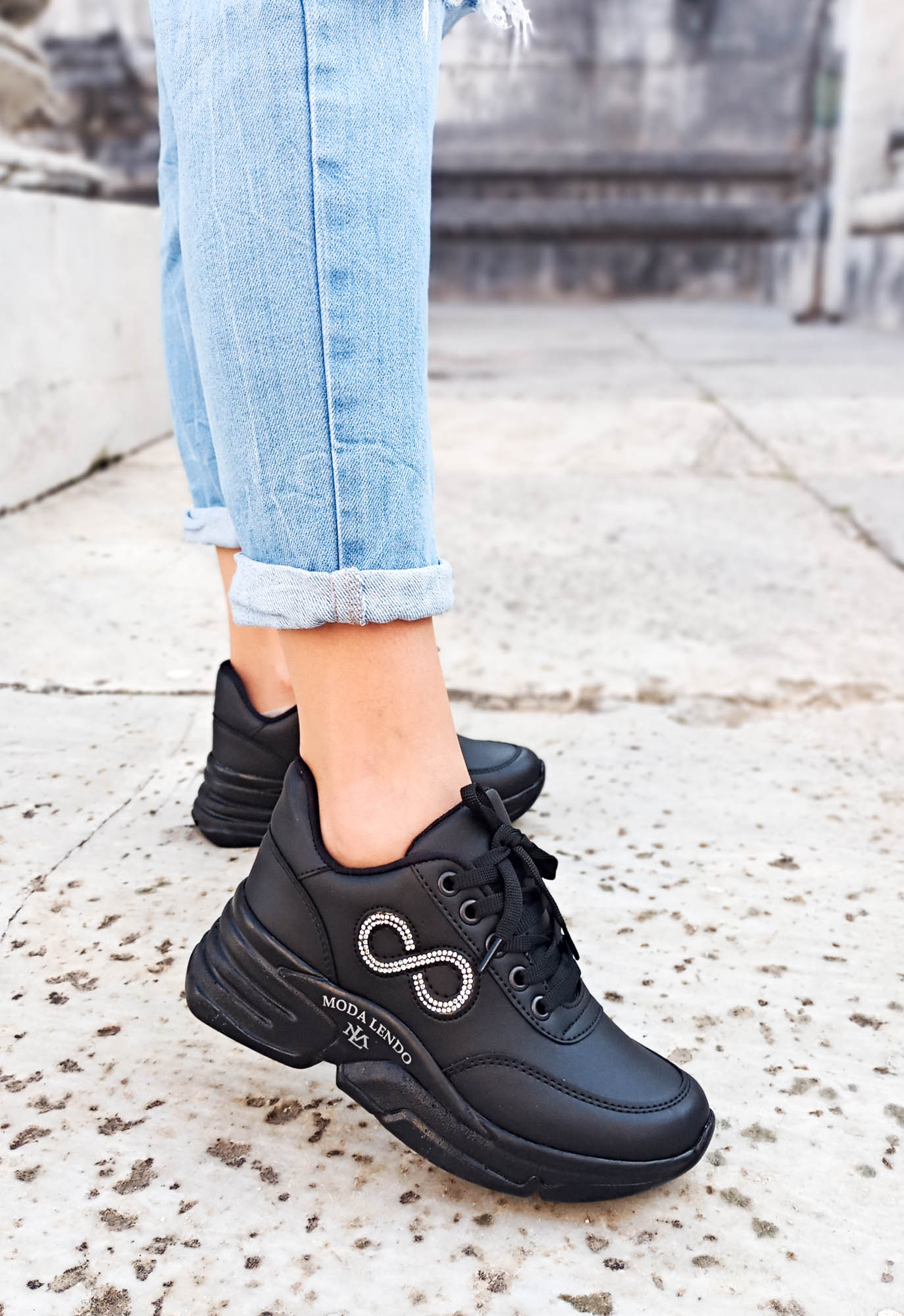 GDT Ayakkabı Siyah Bağcıklı Düz Taban kadın Spor Ayakkabı
