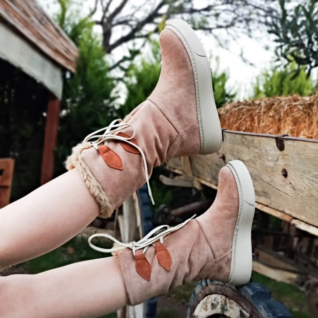GDT Ayakkabı Vizon Renk Süet  Düz Taban Yünlü Kadın Çizme