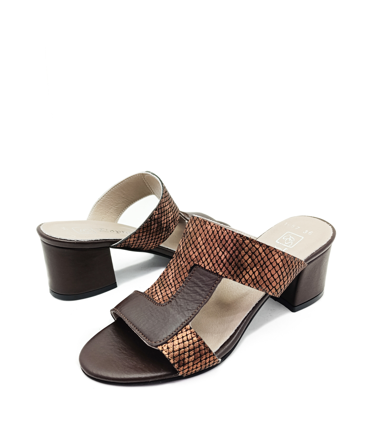 Hakiki Deri Kahve Renk Kalın Topuk 35-36-37-38-39-40-41 Numara Kadın Topuklu Terlik