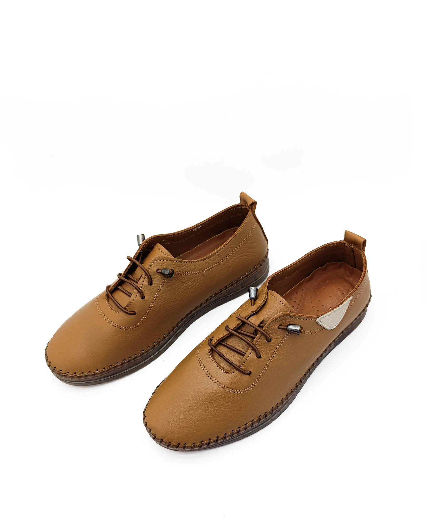 Hakiki Deri Taba Renk Ortopedik Düz Taban Kadın Babet Ayakkabı