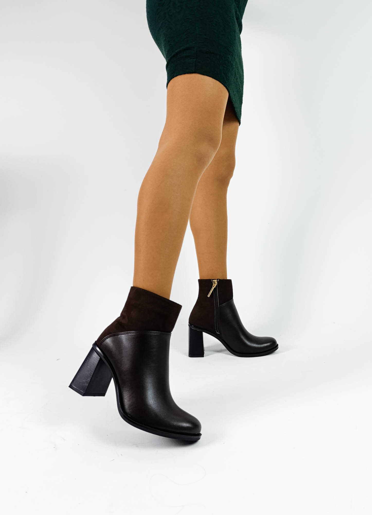 Kahve Renk Fermuarlı Kalın Topuk Süet Cilt Kadın Topuklu Bot