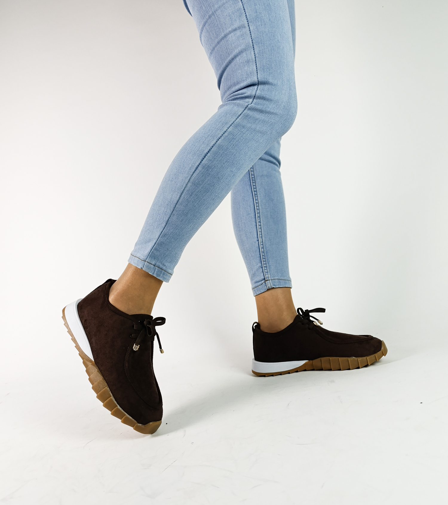 Kahve Renk Süet Bağcıklı Kadın Sneakers spor ayakkabı kadın