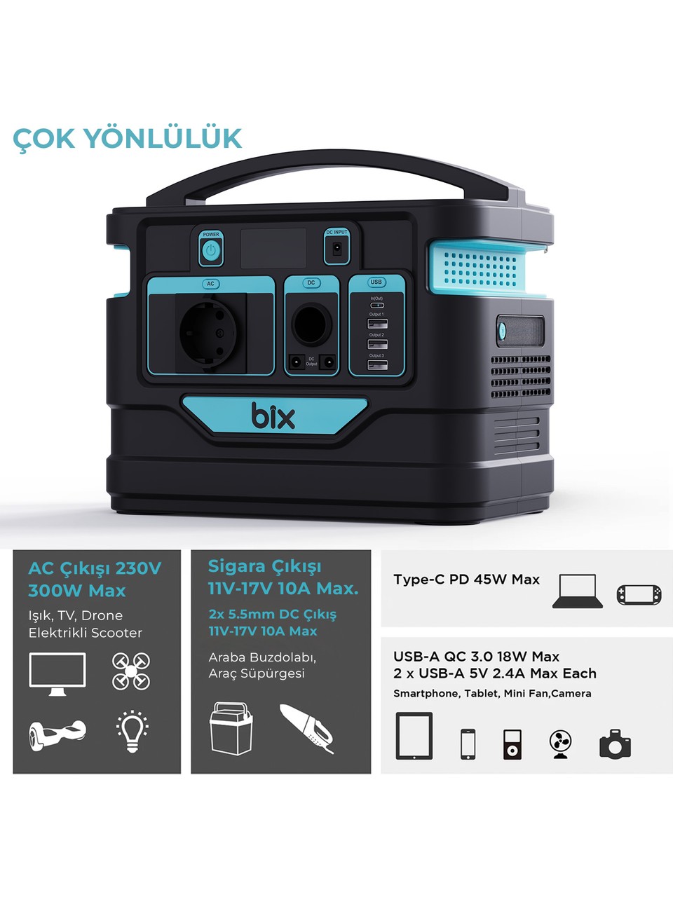 Bix PS140K 140000mAh 518Wh 500W Taşınabilir Güç istasyonu