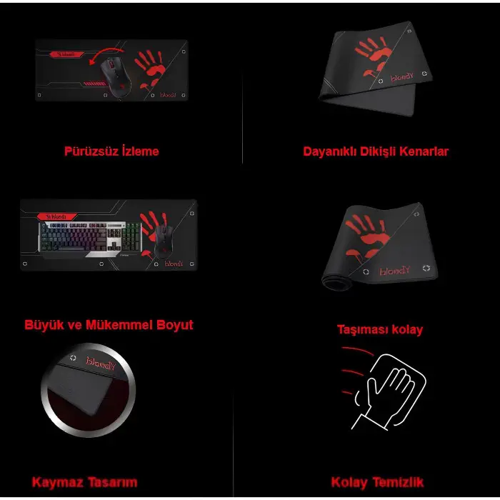 Bloody BP-50L (700x300x3mm) Gaming (Oyuncu) XL Mousepad Siyah Kırmızı Genel Özellikler