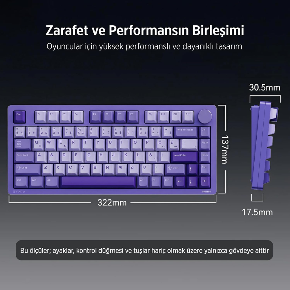 Philips EVNIA SPK8618 Mekanik RGB 81 Tuş USB / Bluetooth / 2.4G Kablosuz Oyuncu Klavyesi - Mor